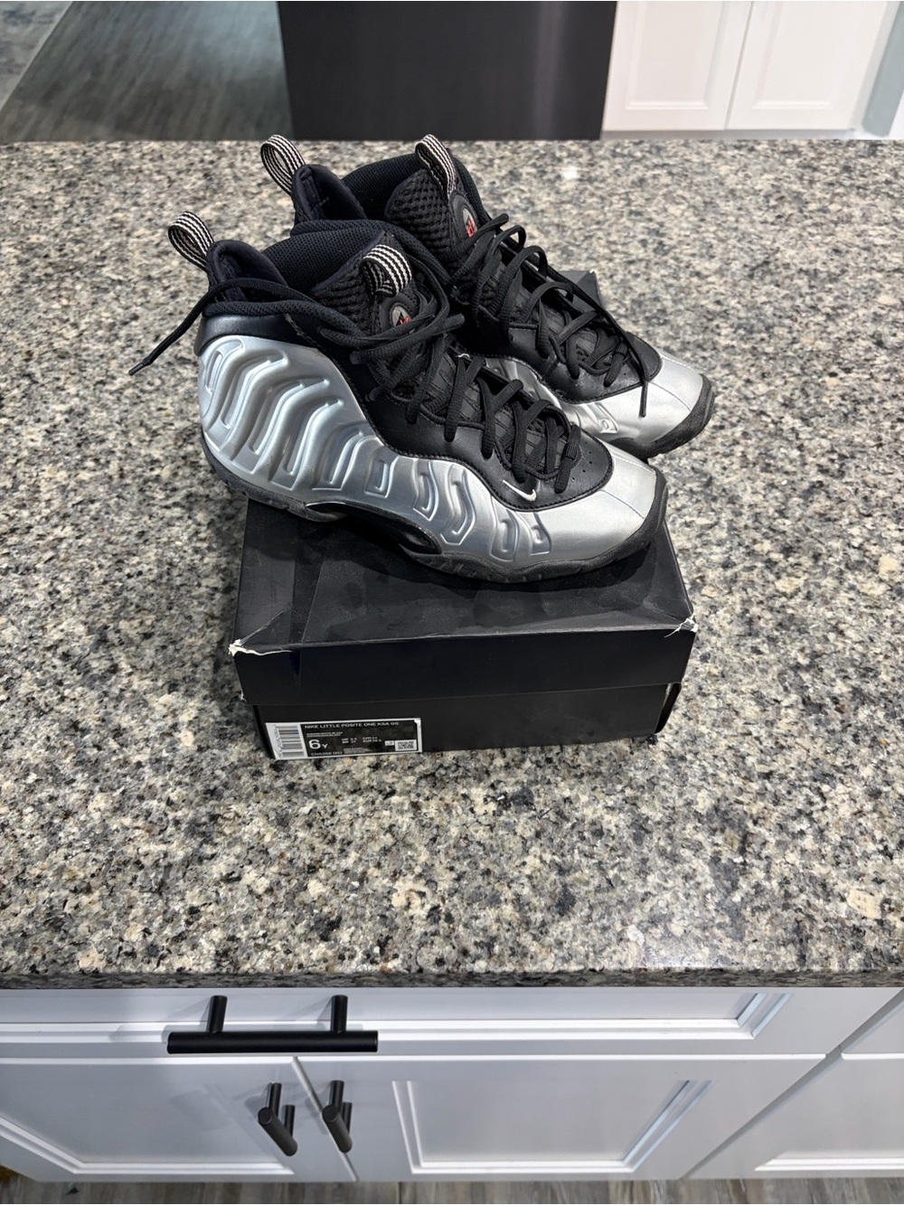 Nike Silver and Black Foamposite Basketball Sneakers